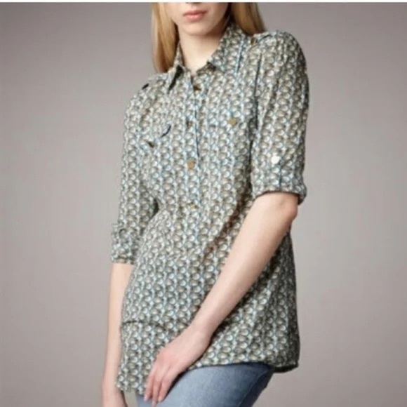 Tory Burch Elephant print blouse tunic size 2 with flaws - Picture 2 of 13